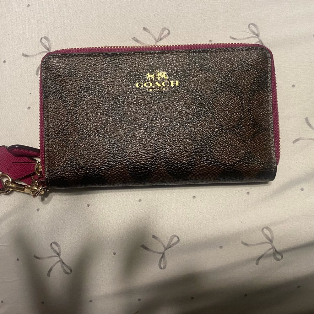 Coach Signature Brown and Pink Wallet